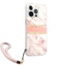 Чехол Guess Marble Hard +Nylon hand cord для iPhone 13 Pro, розовый