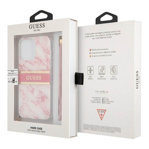 Чехол Guess Marble Hard +Nylon hand cord для iPhone 13 Pro, розовый