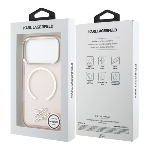 Karl Lagerfeld для iPhone 17 Pro Max чехол IML Initials Metal logo & Camera прозрачный/розовый (MagSafe)