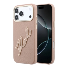 Karl Lagerfeld для iPhone 17 Pro Max чехол PU FW Signature Metal logo & Cam Hard Beige