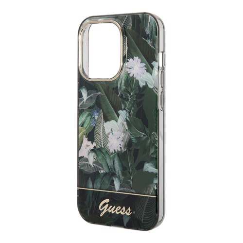 Чехол Guess Jungle w Electroplated camera Hard для iPhone 14 Pro, зеленый