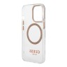 Чехол Guess Metal outline Hard для iPhone 13 Pro, прозрачный/золотой (MagSafe)