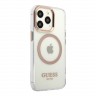 Чехол Guess Metal outline Hard для iPhone 13 Pro, прозрачный/золотой (MagSafe)