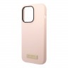 Чехол Guess Liquid Silicone Plate metal logo Hard для iPhone 14 Pro, розовый (Magsafe)