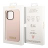 Чехол Guess Liquid Silicone Plate metal logo Hard для iPhone 14 Pro, розовый (Magsafe)