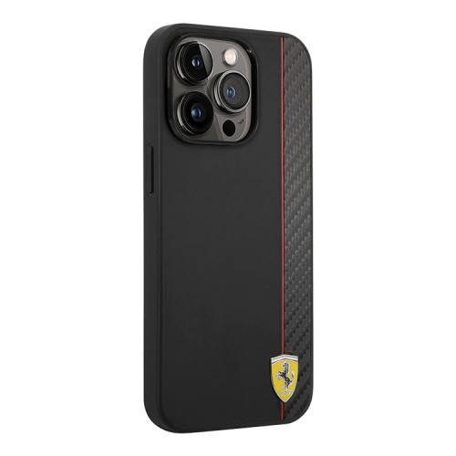 Чехол Ferrari PU Smooth/Carbon Vertical with metal logo Hard для iPhone 14 Pro Max, черный