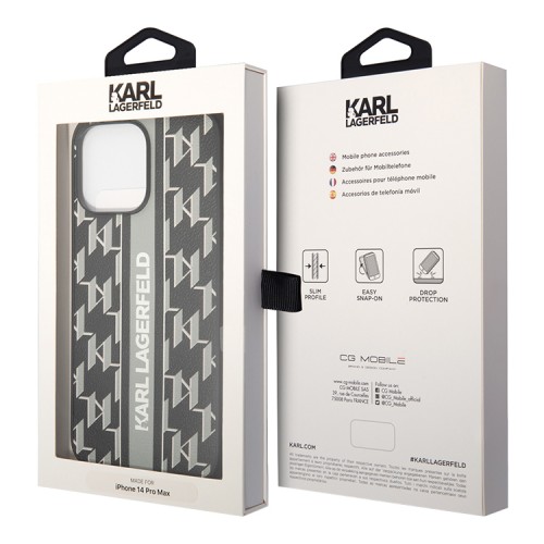 Чехол Lagerfeld PU Monogram Vertical logo Hard для iPhone 14 Pro Max, серый