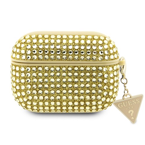 Чехол Guess Diamond Rhinestone with Triangle charm для Airpods Pro 2, золотой