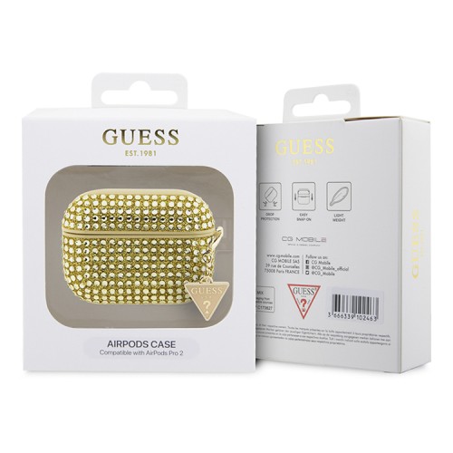 Чехол Guess Diamond Rhinestone with Triangle charm для Airpods Pro 2, золотой