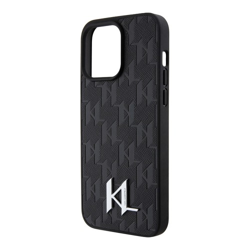 Karl Lagerfeld для iPhone 15 Pro чехол PU Saffiano Monogram Metal logo Hard Black