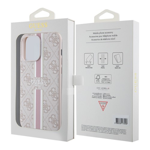 Guess для iPhone 15 Pro Max чехол PU 4G Stripes Hard Pink (MagSafe)