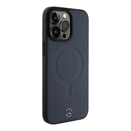 Mercedes для iPhone 15 Pro Max чехол Leather Plain Smooth with Ring Hard Navy (MagSafe)