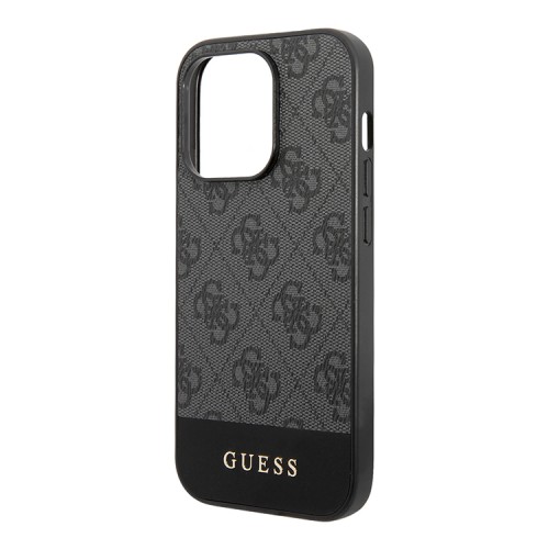 Guess для iPhone 15 Pro чехол PU 4G Bottom stripe Metal logo Hard Black (MagSafe)