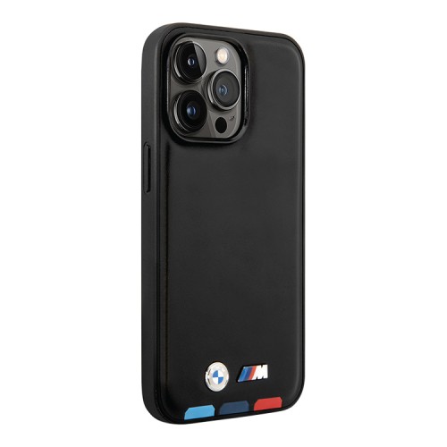 BMW для iPhone 15 Pro чехол M-Collection PU Hot stamp tricolor Hard Black (MagSafe)