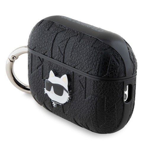 Karl Lagerfeld для Airpods Pro 2 чехол PU Saffiano Monogram with ring NFT Metal Head Choupette Black