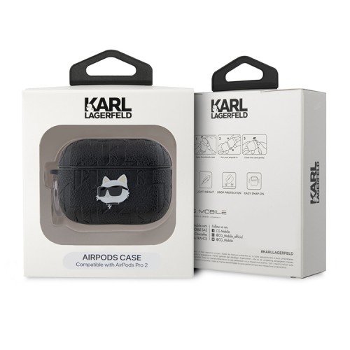 Karl Lagerfeld для Airpods Pro 2 чехол PU Saffiano Monogram with ring NFT Metal Head Choupette Black