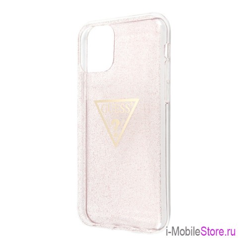 Чехол Guess Triangle logo Hard Glitter для iPhone 11 Pro, розовый