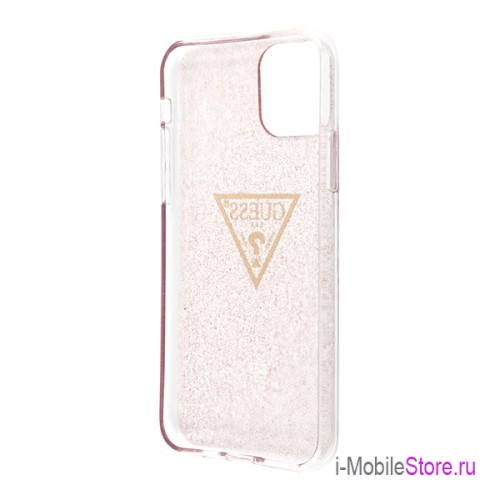 Чехол Guess Triangle logo Hard Glitter для iPhone 11 Pro, розовый