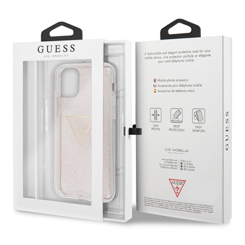 Чехол Guess Triangle logo Hard Glitter для iPhone 11 Pro, розовый