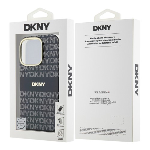 DKNY для iPhone 16 Pro Max чехол PC/TPU Repeat texture Tonal stripe Black (MagSafe)