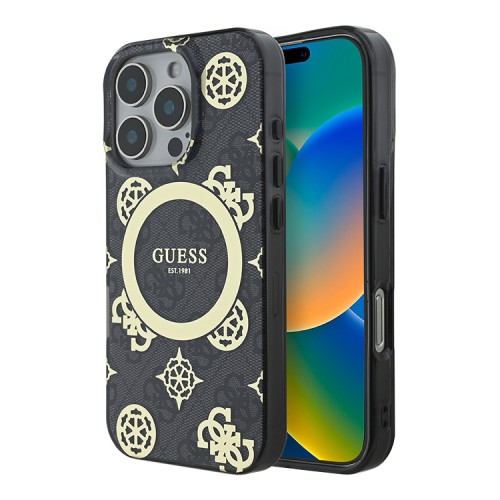 Guess для iPhone 16 Pro чехол PC/TPU 4G Peony Black (MagSafe)