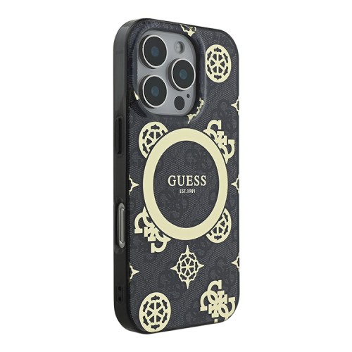 Guess для iPhone 16 Pro чехол PC/TPU 4G Peony Black (MagSafe)