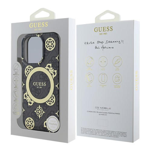 Guess для iPhone 16 Pro чехол PC/TPU 4G Peony Black (MagSafe)