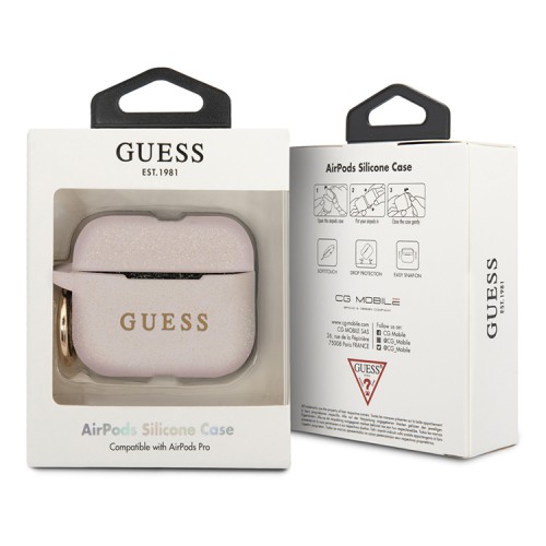 Чехол Guess Silicone с кольцом для Airpods Pro, розовый
