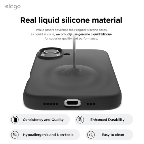 Elago для iPhone 16 чехол Soft silicone (Liquid) Black