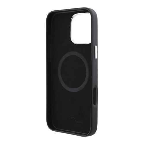 BMW для iPhone 16 Pro чехол Signature PU Full Wrapped Metal logo & Camera Hard Black (MagSafe)