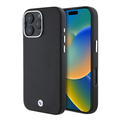 BMW для iPhone 16 Pro чехол Signature PU Full Wrapped Metal logo & Camera Hard Black (MagSafe)