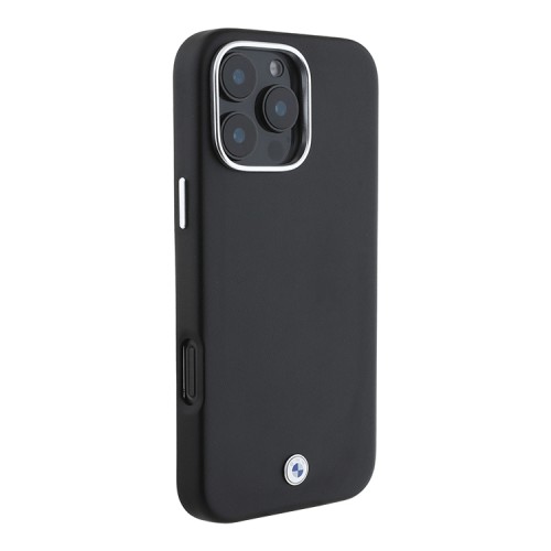 BMW для iPhone 16 Pro чехол Signature PU Full Wrapped Metal logo & Camera Hard Black (MagSafe)