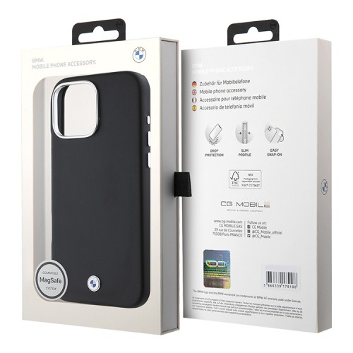 BMW для iPhone 16 Pro чехол Signature PU Full Wrapped Metal logo & Camera Hard Black (MagSafe)
