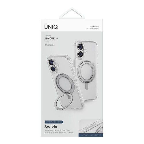 Uniq для iPhone 16 чехол Swivix with 360-Rotating stand Clear (Magsafe)