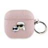 Karl Lagerfeld для Airpods 4 чехол PU Saffiano Monogram with ring NFT Metal Head Karl & Choupette Pink