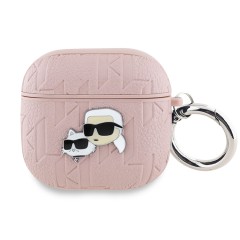 Karl Lagerfeld для Airpods 4 чехол PU Saffiano Monogram with ring NFT Metal Head Karl &amp; Choupette Pink
