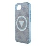 Guess для iPhone 16e чехол PC/TPU 4G Glitter Triangle logo Hard Blue (MagSafe)