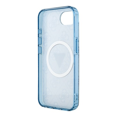 Guess для iPhone 16e чехол PC/TPU 4G Glitter Triangle logo Hard Blue (MagSafe)
