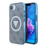 Guess для iPhone 16e чехол PC/TPU 4G Glitter Triangle logo Hard Blue (MagSafe)