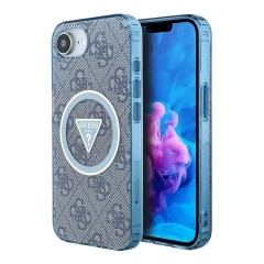 Guess для iPhone 16e чехол PC/TPU 4G Glitter Triangle logo Hard Blue (MagSafe)