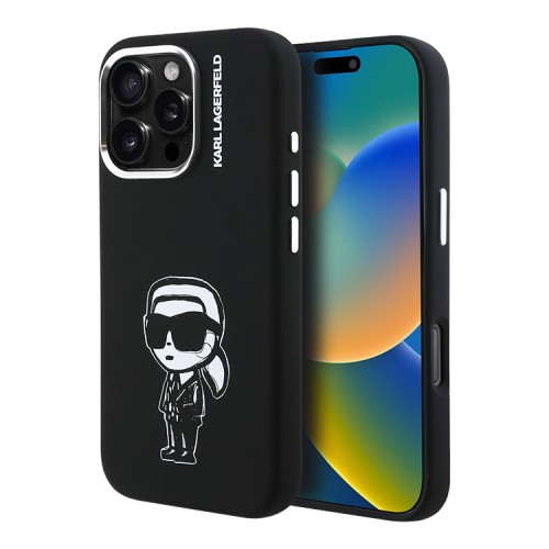 Karl Lagerfeld для iPhone 16 Pro чехол Liquid Silicone Sketch Karl Ikonik Black (MagSafe)