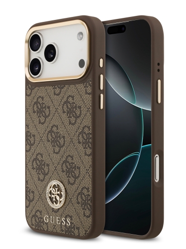 Guess для iPhone 17 Pro Max чехол PU 4G Diamond metal logo Gold camera Hard Brown (MagSafe)