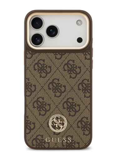 Guess для iPhone 17 Pro Max чехол PU 4G Diamond metal logo Gold camera Hard Brown (MagSafe)