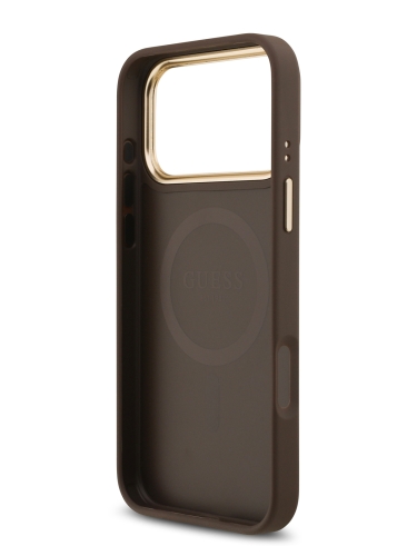 Guess для iPhone 17 Pro Max чехол PU 4G Diamond metal logo Gold camera Hard Brown (MagSafe)