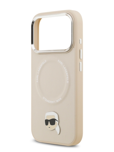 Karl Lagerfeld для iPhone 17 Pro Max чехол PU NFT Karl head Metal pin & Camera Hard Beige (MagSafe)