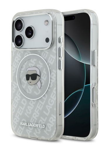 Karl Lagerfeld для iPhone 17 Pro Max чехол IML Karl Head on logo Metal Cam Hard Grey (MagSafe)