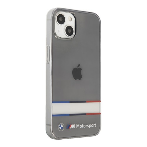 Чехол BMW Motorsport Tricolor Horizont Hard Transparent для iPhone 13, черный