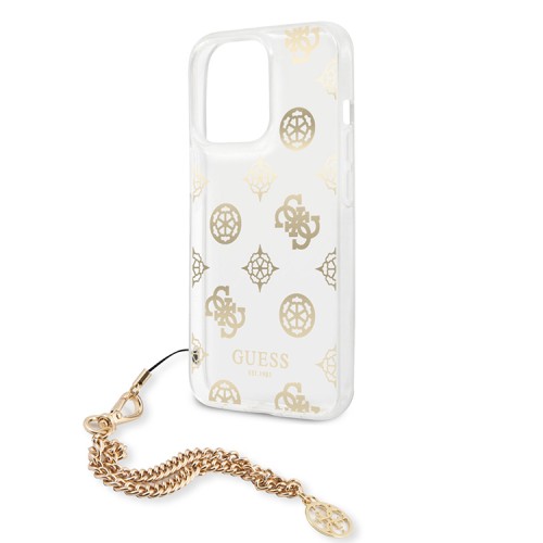 Чехол Guess Peony Hard Transparent +Gold hand chain для iPhone 13 Pro, золотой