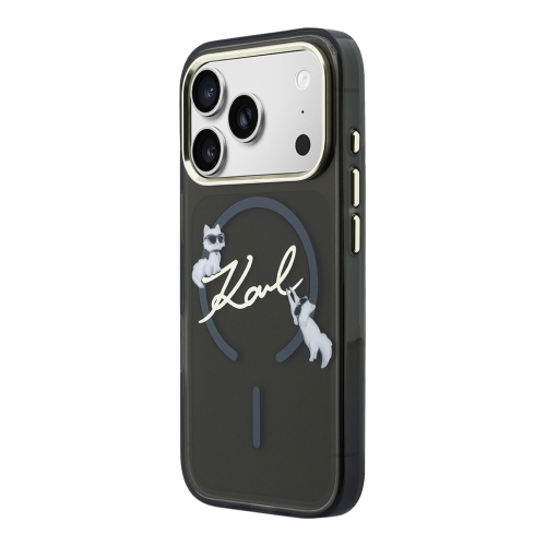 Karl Lagerfeld для iPhone 17 Pro чехол IML NFT Choupettes Script logo Metal Cam Black (MagSafe)