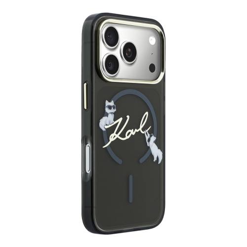 Karl Lagerfeld для iPhone 17 Pro чехол IML NFT Choupettes Script logo Metal Cam Black (MagSafe)